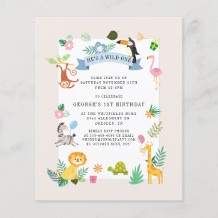 Lámina Invitación de cumpleaños número 1 de animales del