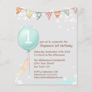 Lámina Invitación de Cumpleaños número 1 de Bebés Globo c