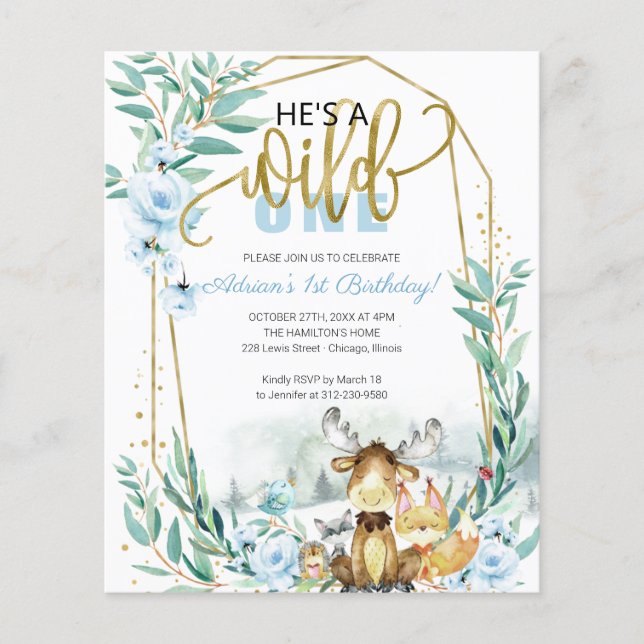 Lámina Invitación de Cumpleaños Número 1 Presupuesto Él e (Anverso)