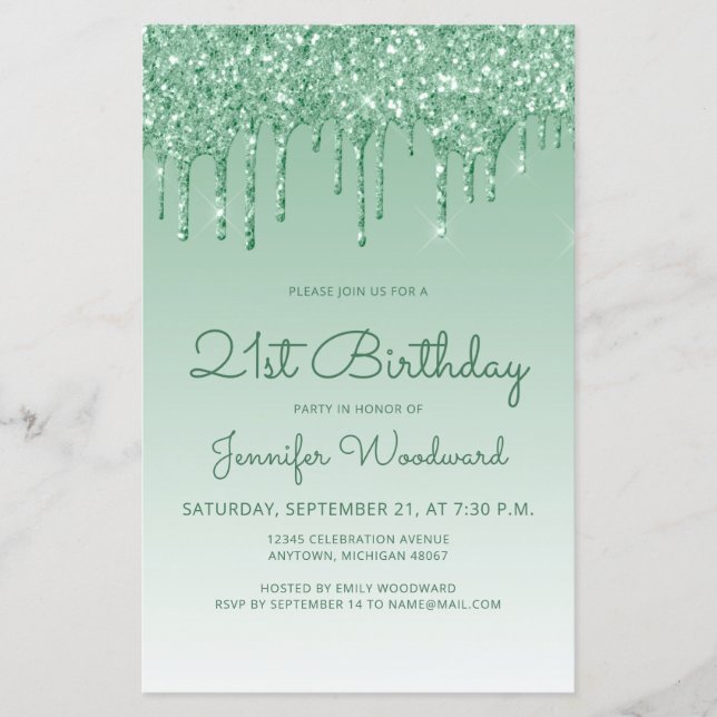 Lámina Invitación de cumpleaños número 21 con brillo econ (Anverso)