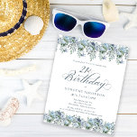 Lámina Invitación de cumpleaños número 21 de Budget Dusty<br><div class="desc">Flores azul turbias crean bordes superiores e inferiores en esta elegante invitación de cumpleaños. La caligrafía clásica de escritura añade un toque hermoso. Este artículo es fiesta de la colección de flores Dusty Blue.</div>
