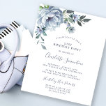 Lámina Invitación de cumpleaños número 21 de Budget Dusty<br><div class="desc">Una polvorienta peonía azul y flores silvestres decoran una invitación de cumpleaños bonito. La caligrafía moderna se suma al Boho Vibe.</div>