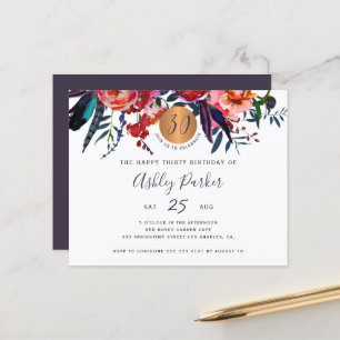 Lámina Invitación de cumpleaños número 30 con estilo flor