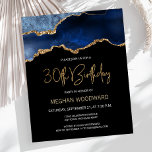Lámina Invitación de cumpleaños número 30 de Budget Blue<br><div class="desc">Esta moderna invitación para cumplir 30 años muestra una acuarela de un ágate gede en tonos azules con finas notas de oro. Las palabras "Cumpleaños 30" aparecen en falso purpurina de oro en letra decorativa moderna de escritura a mano. Personalizar con el nombre del honorario en texto de color dorado...</div>