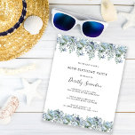 Lámina Invitación de cumpleaños número 30 de Budget Dusty<br><div class="desc">Las peonías azules y las flores silvestres agitadas forman un borde muy alto y bajo de la bonito en esta invitación de cumpleaños</div>