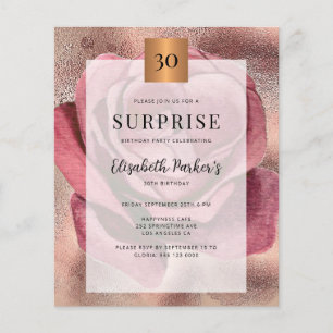 Lámina Invitación de cumpleaños número 30 dorado rosado p