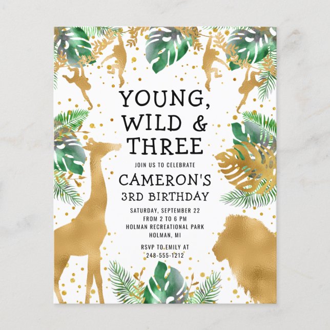 Lámina Invitación de cumpleaños número 3 de joven salvaje (Anverso)