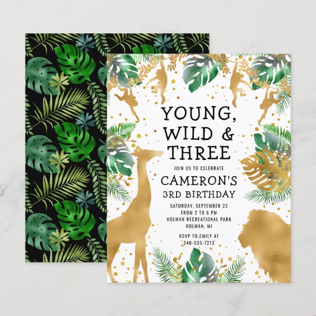 Lámina Invitación de cumpleaños número 3 de joven salvaje (Anverso / Reverso)