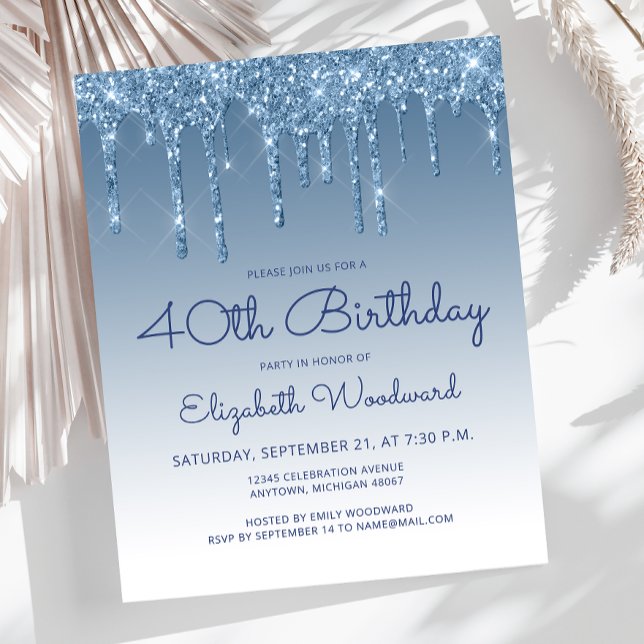 Lámina Invitación de cumpleaños número 40 con brillo azul (Subido por el creador)