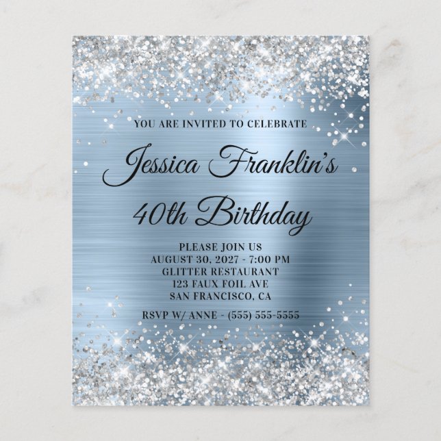 Lámina Invitación de cumpleaños número 40 con brillo plat (Anverso)