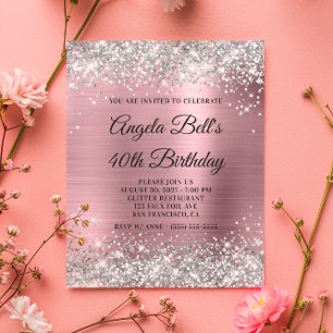 Lámina Invitación de cumpleaños número 40 con brillo plat