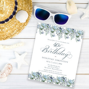 Lámina Invitación de cumpleaños número 40 con flores azul