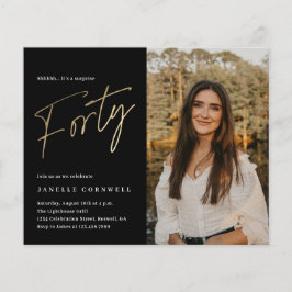 Lámina Invitación de cumpleaños número 40 con foto en neg