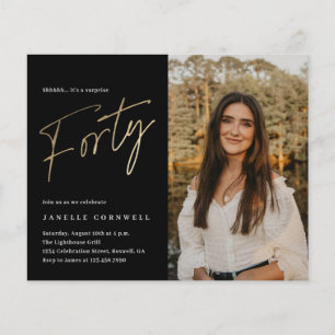 Lámina Invitación de cumpleaños número 40 con foto en neg