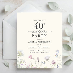 Lámina Invitación de cumpleaños número 40 de Budget Flora