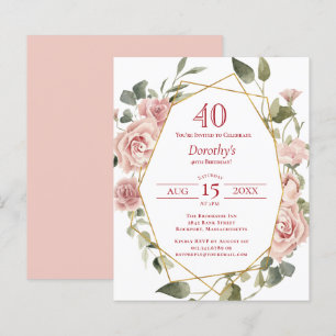 Lámina Invitación de cumpleaños número 40 de Budget Pink 