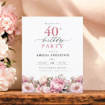 Lámina Invitación de cumpleaños número 40 de Budget Pink<br><div class="desc">Celebre con estilo con una caligrafía floral de jardín invitación a los 40 años, perfecta para un evento de hitos. Con vibrantes diseños florales y elegantes caligrafías, esta invitación le da un toque original y sofisticado a su celebración. El exuberante tema del jardín combina la belleza natural con la elegante...</div>