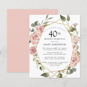 Lámina Invitación de cumpleaños número 40 de Budget Pink 