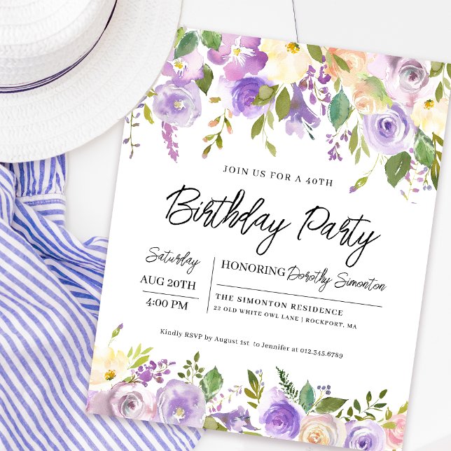 Lámina Invitación de cumpleaños número 40 de Budget Purpl (Matching welcome signs and party supplies available. Message me for help finding them. )