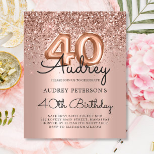 Lámina Invitación de cumpleaños número 40 de oro rosa con