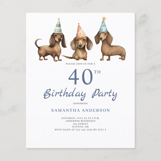 Lámina Invitación de cumpleaños número 40 del perro Dachs (Anverso)