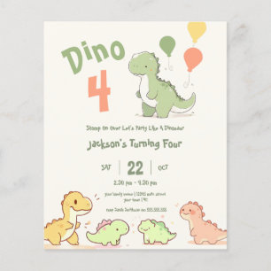 Lámina Invitación de cumpleaños número 4 del Dino del pre