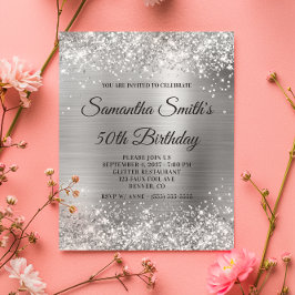 Lámina Invitación de cumpleaños número 50 con brillo plat