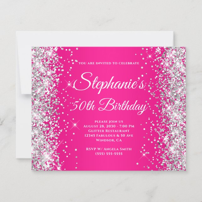 Lámina Invitación de cumpleaños número 50 con brillo plat (Anverso)