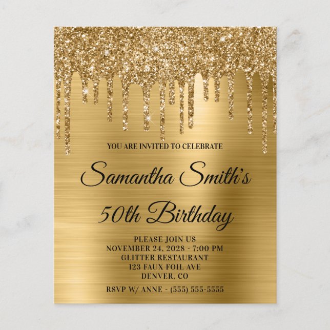 Lámina Invitación de cumpleaños número 50 con destellos d (Anverso)