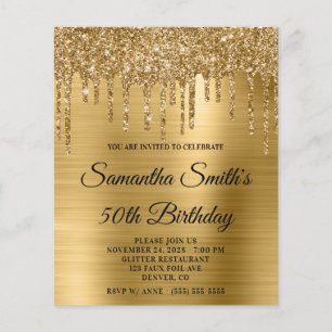 Lámina Invitación de cumpleaños número 50 con destellos d