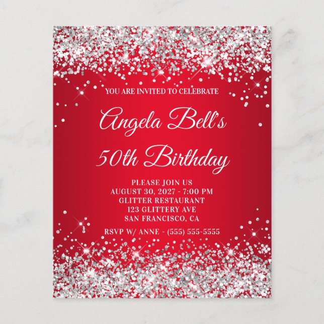 Lámina Invitación de cumpleaños número 50 con efecto ombr (Anverso)