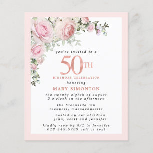 Lámina Invitación de cumpleaños número 50 de Budget Pink 