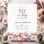 Lámina Invitación de cumpleaños número 50 de Budget Pink<br><div class="desc">Celebre con estilo con una caligrafía floral de jardín invitación a los 50 años, perfecta para un evento de hitos. Con vibrantes diseños florales y elegantes caligrafías, esta invitación le da un toque original y sofisticado a su celebración. El exuberante tema del jardín combina la belleza natural con la elegante...</div>
