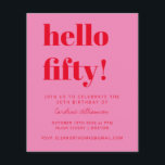 Lámina Invitación de cumpleaños número 50 de color rosa r<br><div class="desc">Invitación de cumpleaños número 50 moderna de color rosa brillante y rojo con tipografía audaz y presupuesto</div>
