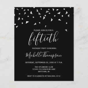 Lámina Invitación de cumpleaños número 50 de plata negra