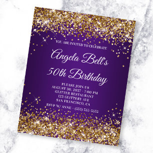 Lámina Invitación de cumpleaños número 50 Glitter Gold Ro