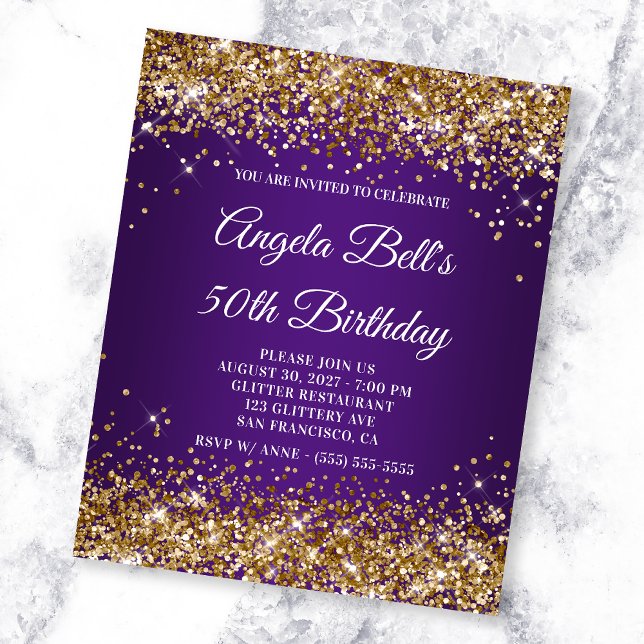 Lámina Invitación de cumpleaños número 50 Glitter Gold Ro (Subido por el creador)