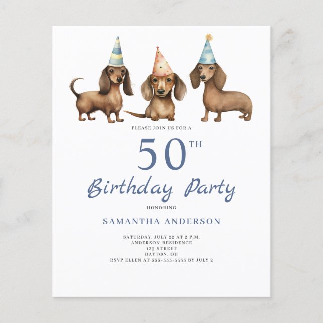 Lámina Invitación de cumpleaños número 50 para perro Dach (Anverso)