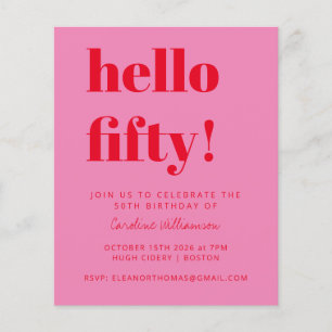Lámina Invitación de cumpleaños número 50 rosa rojo presu