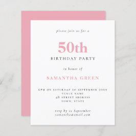 Lámina Invitación de cumpleaños número 50 simple Rubor Pi