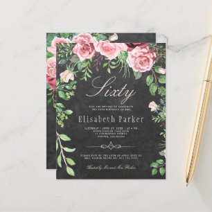 Lámina Invitación de cumpleaños número 60 con rosas rosad