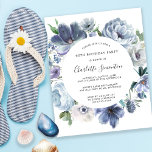 Lámina Invitación de cumpleaños número 60 de Budget Dusty<br><div class="desc">Las peonías azules polvorientas forman un marco redondo alrededor de los detalles de tu fiesta de cumpleaños en esta elegante invitación de presupuesto.</div>