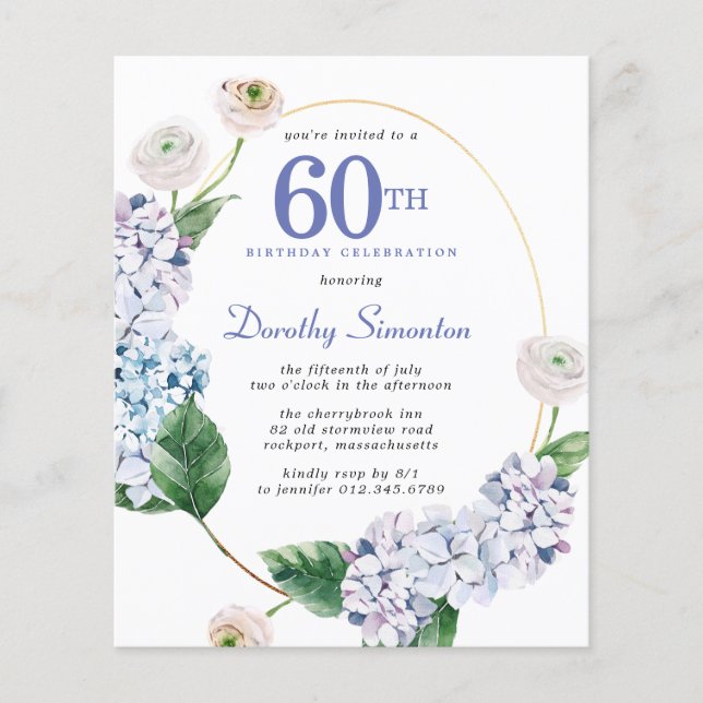 Lámina Invitación de cumpleaños número 60 de Budget Hydra (Anverso)