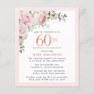 Lámina Invitación de cumpleaños número 60 de Budget Pink 