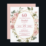 Lámina Invitación de cumpleaños número 60 de Budget Pink<br><div class="desc">Las polvorientas rosas rosadas crean un moderno borde floral en esta invitación a la fiesta de cumpleaños número 60. Las flores rosas decoran un marco geométrico. Este elemento forma parte de la colección Rosa rosa pastel. Contiene las plantillas DIY que puede utilizar para crear un conjunto de invitaciones único. También...</div>