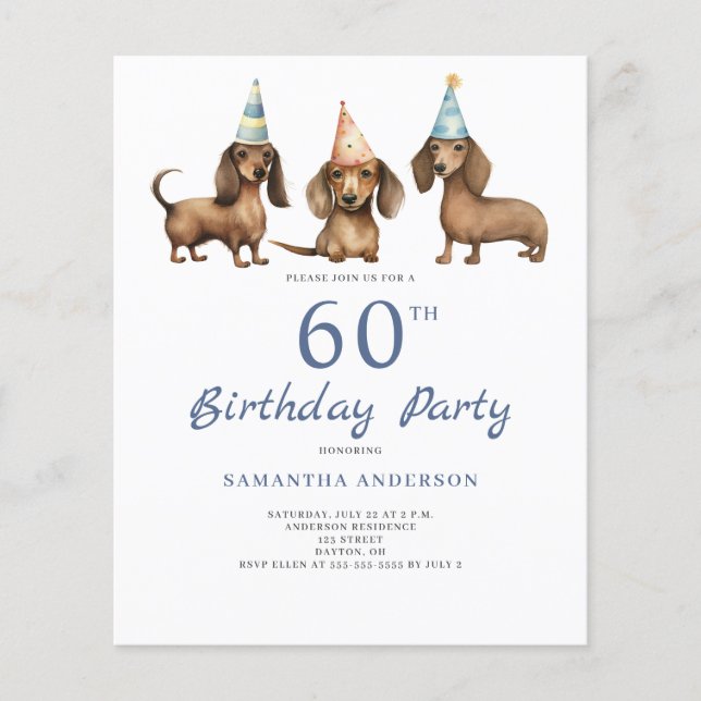 Lámina Invitación de cumpleaños número 60 del perro Dachs (Anverso)