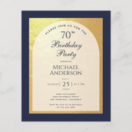Lámina Invitación de cumpleaños número 70 hombre azul mar