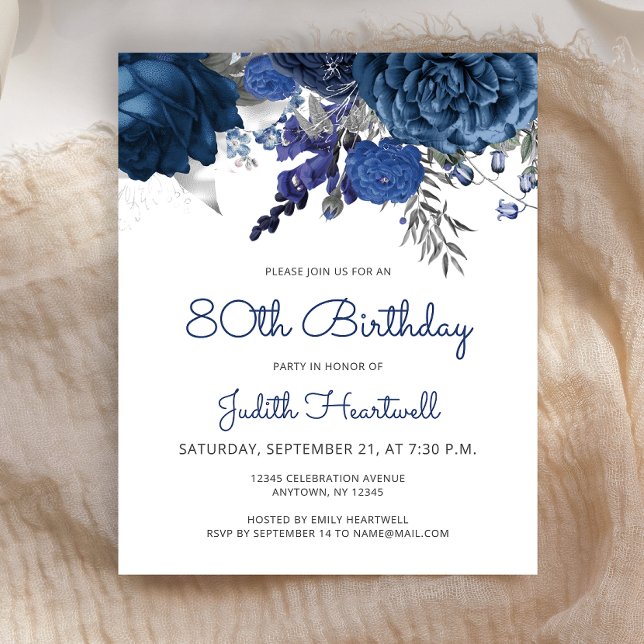 Lámina Invitación de cumpleaños número 80 con flores de p (Subido por el creador)