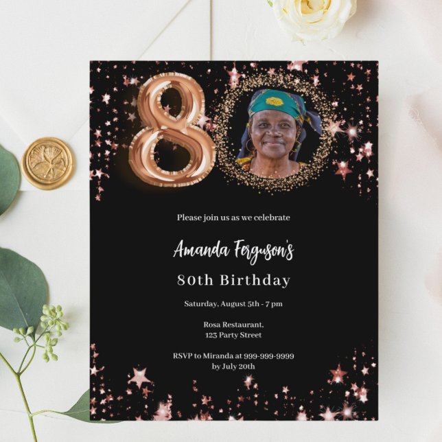 Lámina Invitación de cumpleaños número 80 con foto de ros (Subido por el creador)