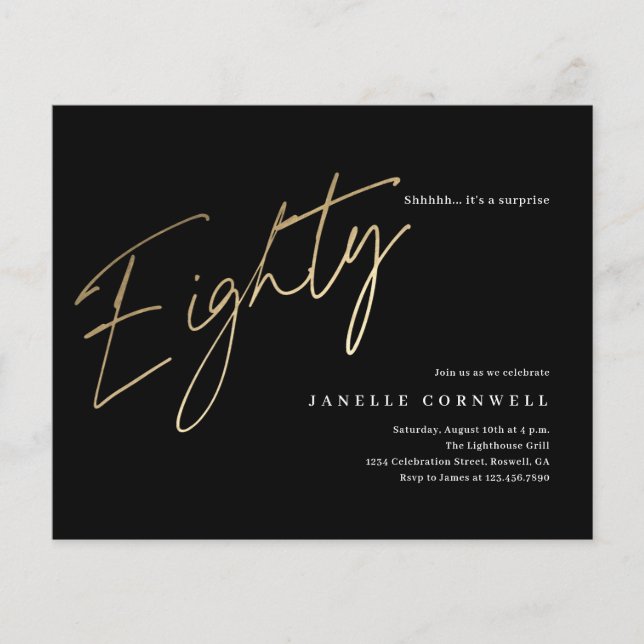 Lámina Invitación de cumpleaños número 80 de Budget Black (Anverso)